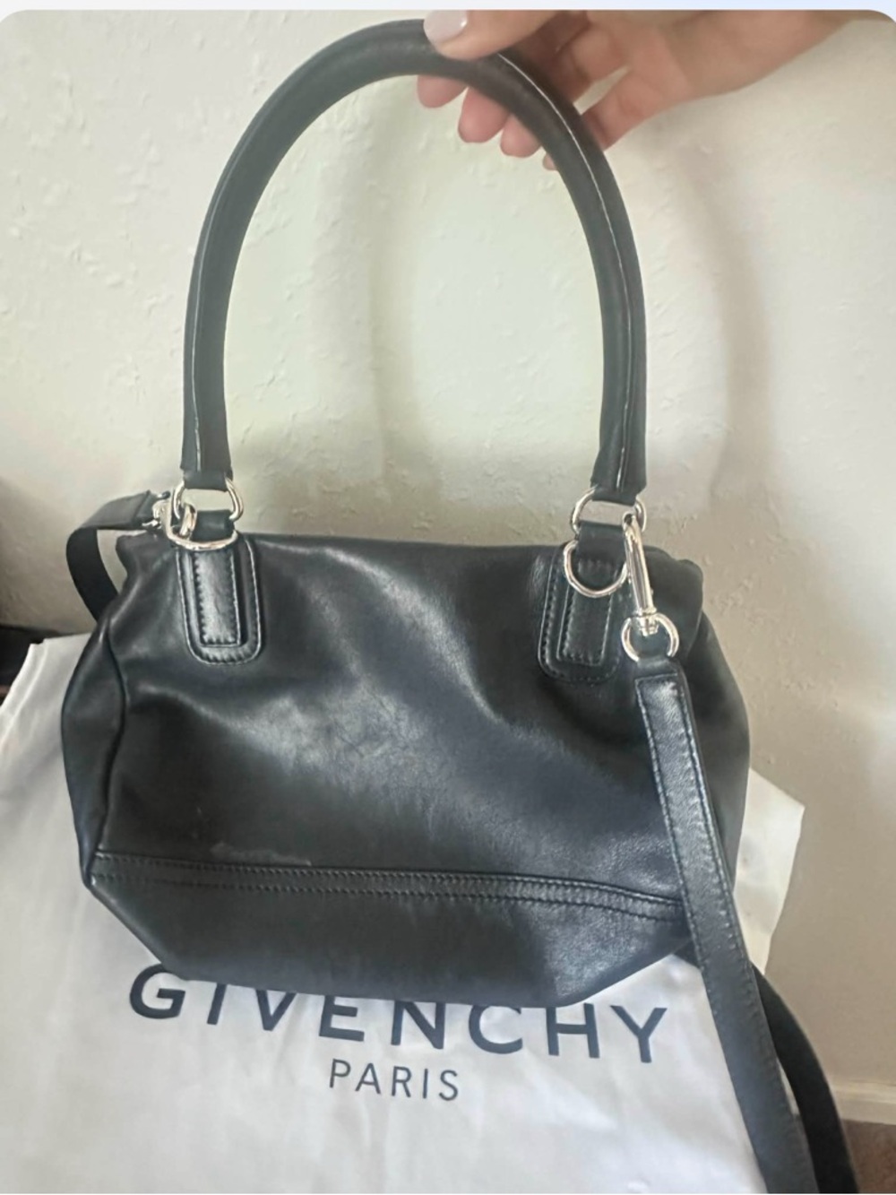 Givenchy Black Leather Top-Handle Satchel with Logo Script ,no low ballers - Picture 3 of 5